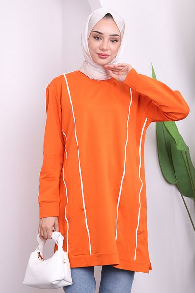 İmajButik Πορτοκαλί τουνίκ με δύο κλωστές με μπροστινή ρίγα