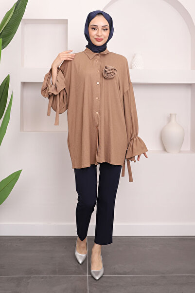 İmajButik قميص بأكمام من فرو المنك