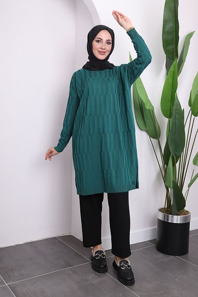İmajButik Emerald Green Cold Thread Mercerized Knitwear Tunic