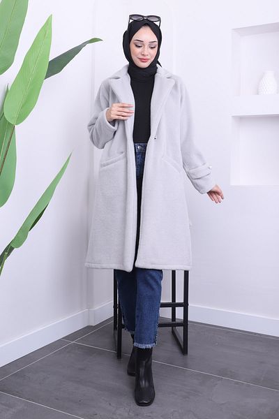İmajButik Γκρι παλτό τσέπης με κουμπιά