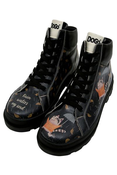 Dogo Μαύρες Vegan Δερμάτινες Γυναικείες Μπότες - Rain Waters My Soul Design