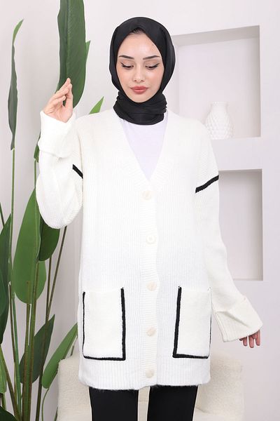 İmajButik إكرو سترة تريكو بأزرار وجيب مزدوج