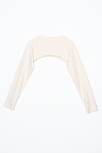 ALLDAY Ecru Cotton Long Sleeve Stand Collar Crop Underwear