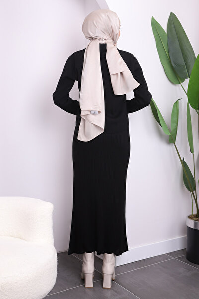 İmajButik Μαύρο Crop Jacket Φόρεμα Διπλό Συνδυαστικό Πλεκτό Σετ