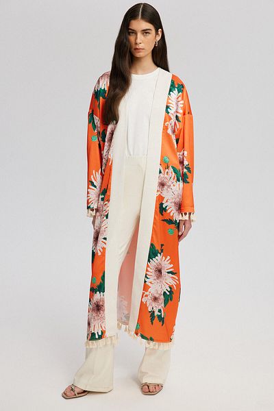 Touché Privé Tassel Detailed Floral Patterned Kimono