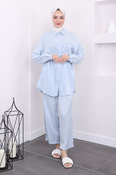 İmajButik Σετ Baby Blue τουνίκ και παντελόνι - Ζώνη μέσης