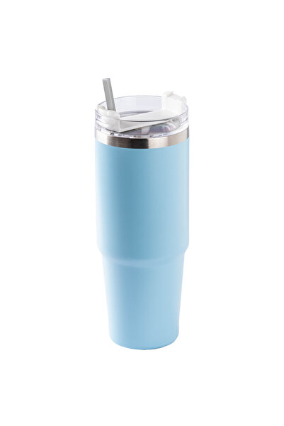 Tantitoni كوب حراري من الفولاذ المقاوم للصدأ باللون الأزرق مع قش 890 مل