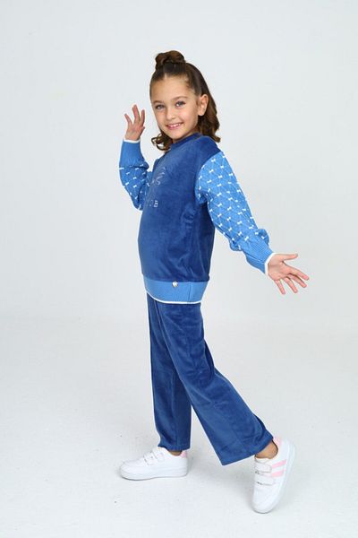Exitob Velvet Knitwear Female Child Bottom Top Pajamas Set