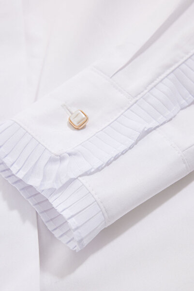 W Collection BEYAZ HAKİM YAKA UZUN KOLLU BLUZ