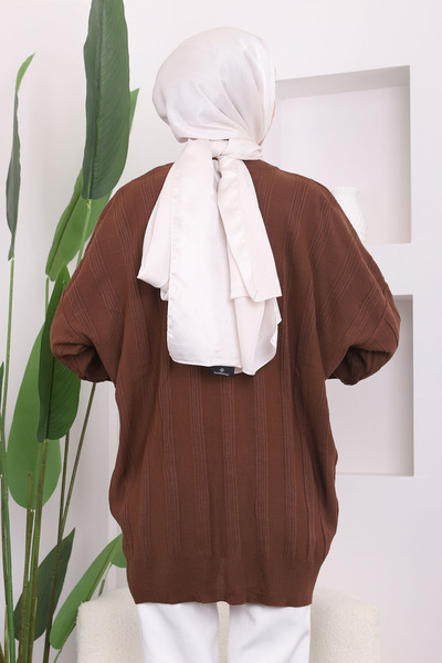 İmajButik Καφέ Crew Neck Mercerized Casual Knitwear Tunic