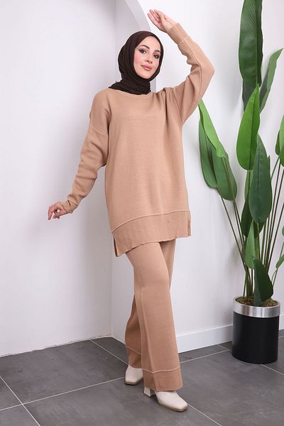 İmajButik Πλεκτό Σετ τουνίκ με Μπισκότο Παντελόνι