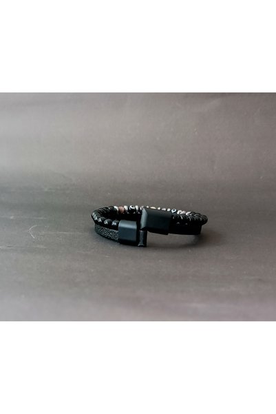 MrsBlack Men's Bracelet, Genuine Leather Bracelet, Natural Stone Bracelet