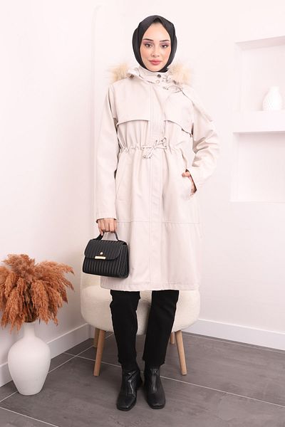 İmajButik Παλτό με κουκούλα με πέτρινο γιακά