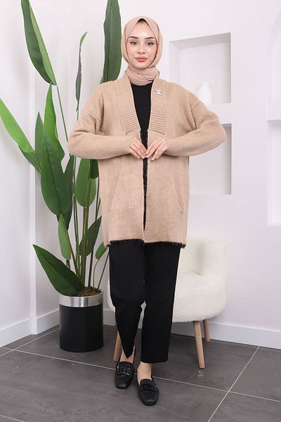 İmajButik Πλεκτή ζακέτα Şardon με μπισκότο καρφίτσα