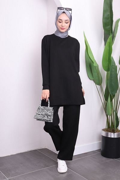 İmajButik Μαύρο κοστούμι παντελόνι με λαιμόκοψη