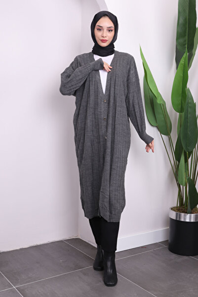 İmajButik Tricotaj lung cu nasturi afumati Cardigan mercerizat