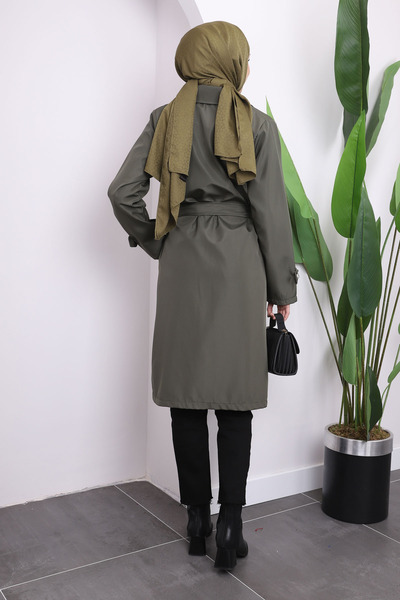 İmajButik Καμπαρντίνα με ζώνη μέσης χακί