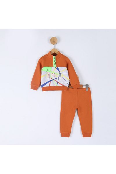 sally baby 3 Thread Winter, Raised Inside, Printed, Button Detailed Top and Bottom Set, Tracksuit Set