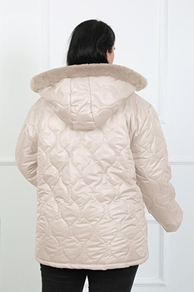 By Alba Collection Women's Ecru Wool Quilted Plus Size Coat