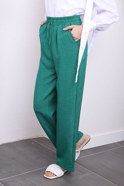 İmajButik Pantaloni verzi din in - cu talie elastică și buzunare