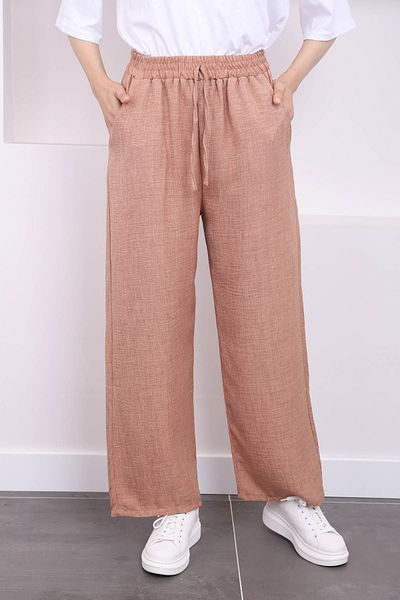 İmajButik بنطلون كتان - بسكويت بخصر مطاطي وجيوب