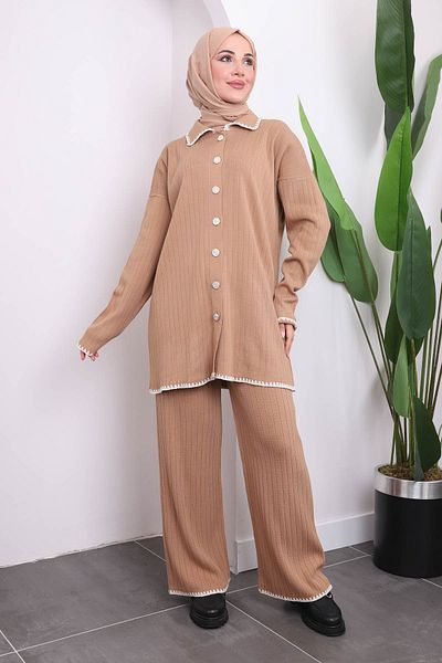 İmajButik Σετ πλεκτό παντελόνι ζακέτα με μπισκότο
