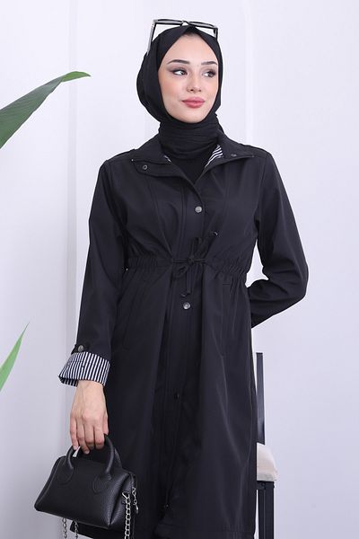 İmajButik Μαύρη καμπαρντίνα με κορδόνι μέσης