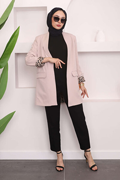 İmajButik Μπεζ Μπλέιζερ - Μπουφάν με διπλό στήθος και τσέπες