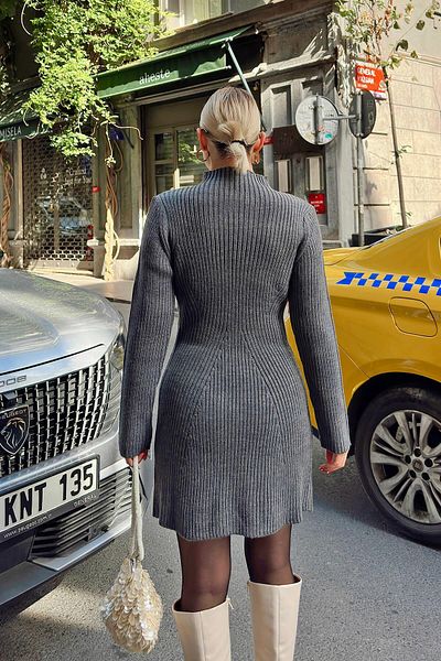 ZF BUTİK Smoked Serre Knitted Half Fisherman Women's Knitwear Mini Dress