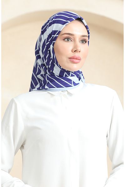 sefamerve Μαλακό βαμβακερό κασκόλ Navy Blue Cream - 19093-03