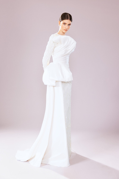 Kenzel Uzun Kollu İşlemeli Tesettür Uzun Abiye