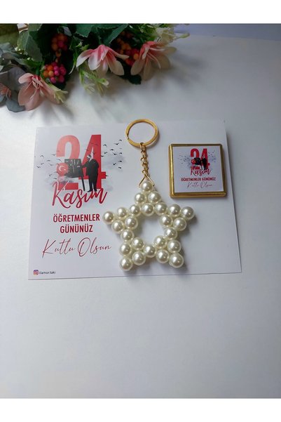 Lilamor Ögretmenler Günü Hediyesi Madlen Çikolata ve inci Anahtarlık