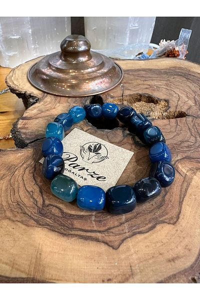 parze doğaltaş Blue Agate Drumed Natural Stone Bracelet