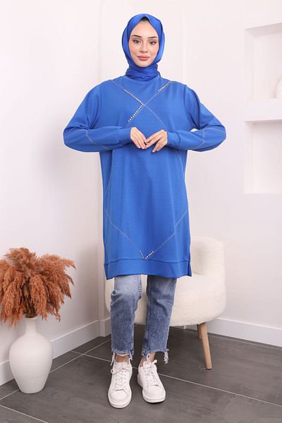İmajButik Saks Μπλε Κεντημένο Oysh Tunic