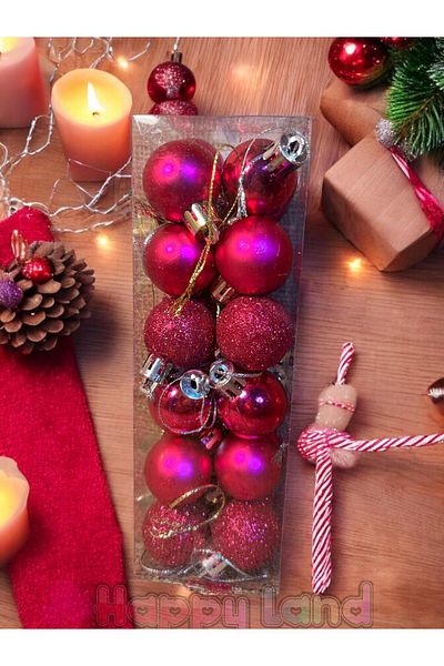 Happyland 3cm Fuchsia Christmas Balls - 24 Pcs Pine Tree Ornament with Acetate Box