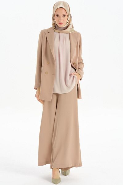 Tuğba Crew Neck Pleat Detailed Blouse - Stone