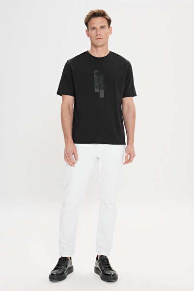 ALTINYILDIZ CLASSICS Ανδρικό μπλουζάκι με μαύρη μοντέρνα εφαρμογή, χαλαρή εφαρμογή από 100% βαμβάκι με στάμπα με λαιμόκοψη