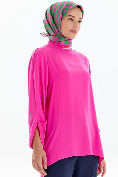 Tuğba Crew Neck Sleeve Detailed Blouse - Fuchsia