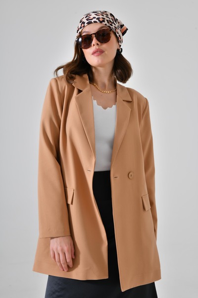 Saade Тъкано яке с колан и джобове от камила