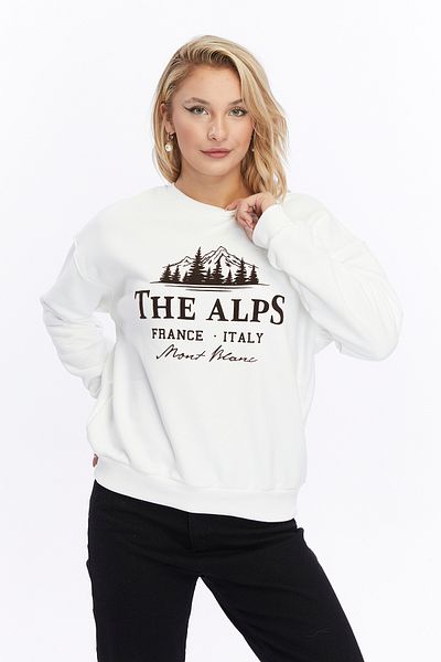 Gidia Velvet the Alps Patterned Ecru Soft Textured Regular Fit Crew Neck Women's Sweatshirt