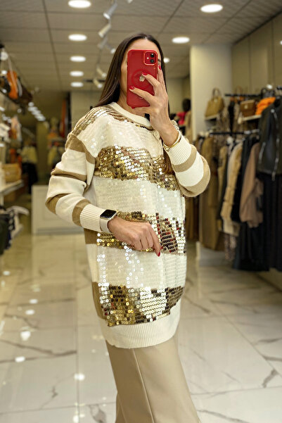 Vosse Tığ Triko Gold Payetli Kazak