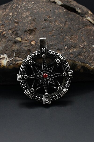 Prestige Kutup Yıldızlı Pusula Figürlü Kolye Ucu 925 Ayar Gümüş