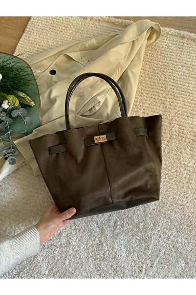 ELFCO Women's Khaki Suede Leather Handbag