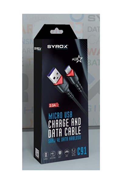 Syrox C91 Micro Usb Girişli 2.0a Hızlı Şarj Ve Data Kablosu.