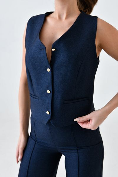 barış sülün lovebox Women's Wool Effect Lined Vest and Wide Leg Pants Double Navy Blue Suit 9111