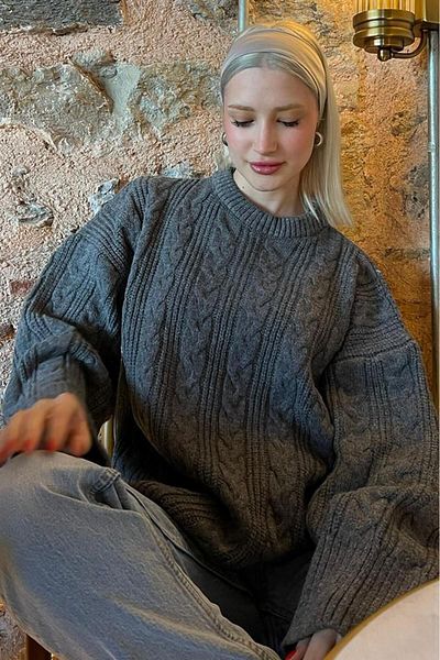 Madmext Antracit nyakú kötött kötöttáru pulóver MG2009
