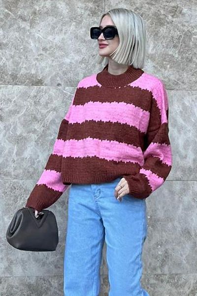Madmext Πουλόβερ Oversize με ροζ σχέδιο Mg1205