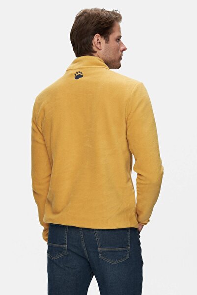 UCLA Cornıng Yellow Half Zipper Embroidered Fleece Stand Collar Standard Fit Men's Sweatshirt