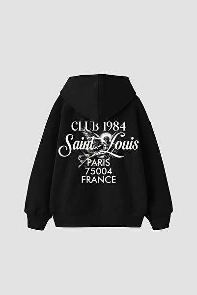 Bak Moda Sveti Luis Štampano Oversize kroj Unisex Premium crna kapuljača