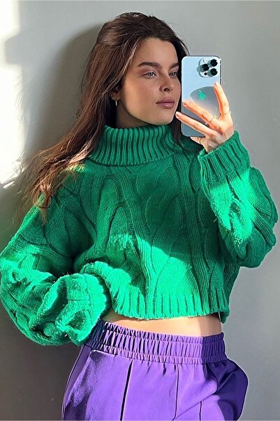 Madmext Mad Girls Green Turtleneck Sweater Mg1325